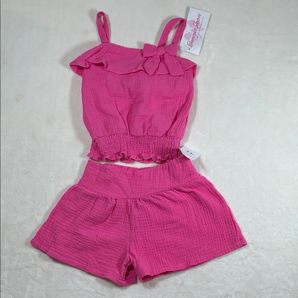 Bonnie Jean Bright Pink Ruffle Tank Top & Shorts Set NWT